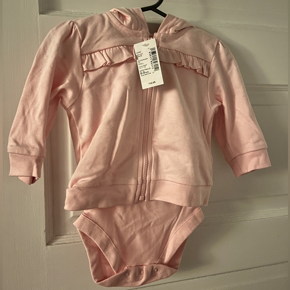 6-9mo bundles baby place pink sweatshirt/onesie set pants ruffles
